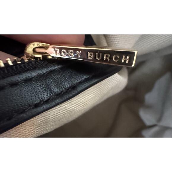 Tory Burch Ella Tote Felt Wool Leather Handbag Charcoal Gray Size Large - Picture 9 of 11